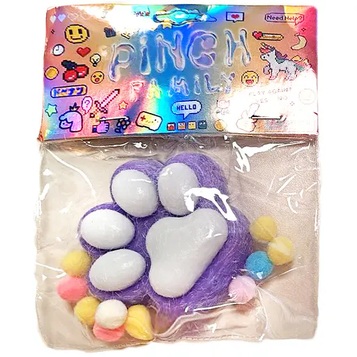 Игрушка антистресс Сквиш Таба Лапка фиолетово-белая 7 см с бусинками