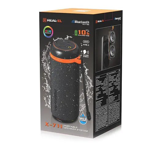 Портативная колонка Real-El RX711 10W Bluetooth TWS, RGB, Black - фото 8