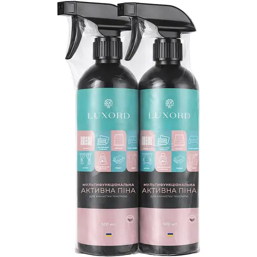 Набір універсальних засобів для миття та чищення Luxord Мультифункціональна активна піна для хімчистки текстилю 2 шт. х 0.5 л - фото 1