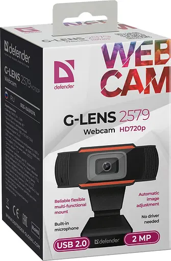 Веб-камера Defender G-Lens 2579 Black 2 Mp 1280x720/30 fps микрофон угол обзора 48° универсальное крепление USB 1.2 м (63179) - фото 6