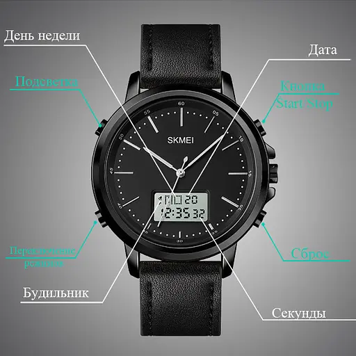 Чоловічий спортивний наручний годинник Skmei 1652 (Чорні з білим) - фото 10