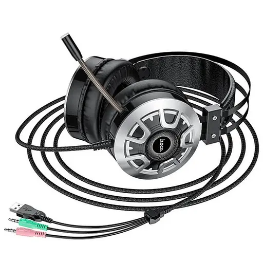 Дротова ігрова гарнітура Hoco Gaming LED headphones Hi-Res ESD05, USB, 2x3.5mm, 2m, black - фото 5