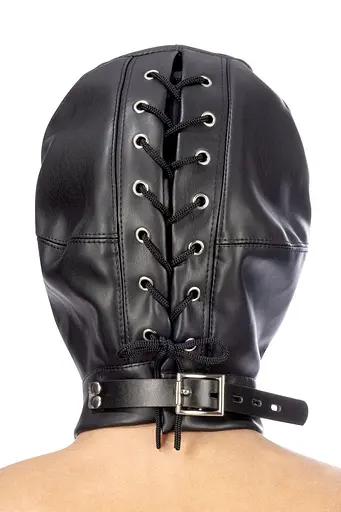 Капюшон с кляпом для БДСМ Fetish Tentation BDSM hood in leatherette with removable gag - фото 2