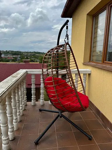 Підвісне садове крісло гойдалка Gordon кокон / гніздо SAN VITO з м'якою червоною подушкою Коричневий - фото 4