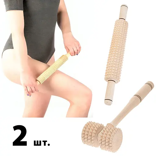 Массажер универсальный антицеллюлитный деревянный роликовый для лимфодренажа (2 штуки в наборе), Woodly 87682 - фото 2