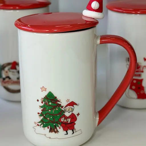 Кружка новогодняя Olens 8030-293 Рождественское утешение с крышкой и ложкой керамика 430мл Белая - фото 4