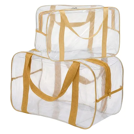 Набор прозрачных сумок в роддом: размер S 30х20х15 см + размер М 40х25х20 см (бежевые) - фото 1