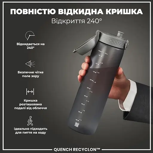 Пляшка для води ION8 1000 мл (ЕКО пляшка) BPA Free Grey (I8RF1000GRY) - фото 3