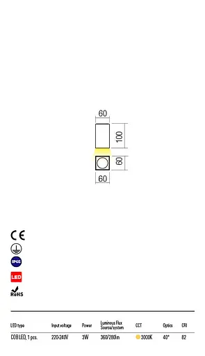 Стельовий світильник QUAD PL LED COB 3W IP65 DG 3000K (Sq)(5.1.2) Redo 90091 - фото 3
