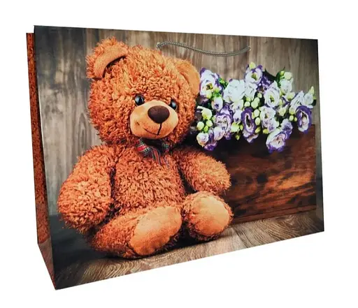 Подарунковий пакет, 150 г/м², Ведмедик, 35x25x10 см, 6 шт. в упаковці