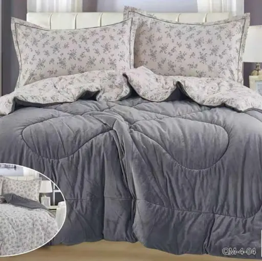 Постільна білизна Laura Grand 4 сезони QM-4-04 комбінована - зимова велюр євро комплект Сірий - фото 1