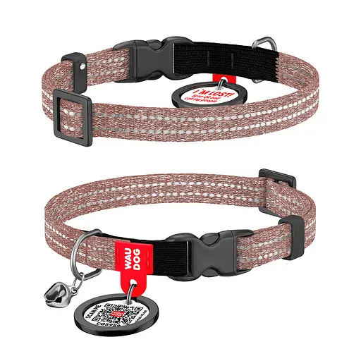 Ошейник для кошек из восстановленного хлопка Waudog Re-cotton с QR-паспортом светоотражающий пластиковый фастекс XS Ш 10 мм Дов
