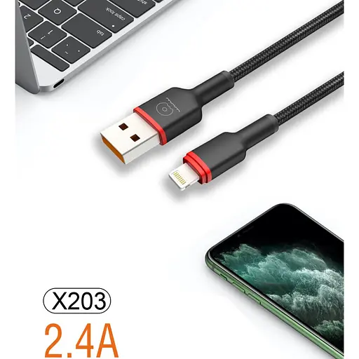 Кабель WUW-X203 USB Lightning 2,4А black - фото 5