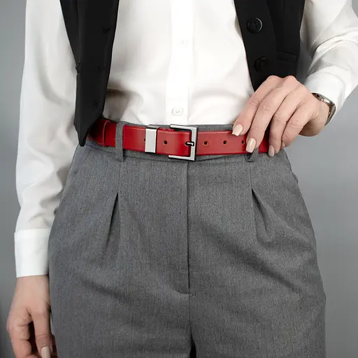 Ремень женский кожаный JK-3023 под джинсы красный (115 см) - фото 2