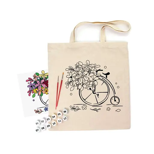 Набор экосумка-раскраска "Цветочный велосипед" Rosa N0003606 хлопок 220 г/м2, 38х42 см - фото 2
