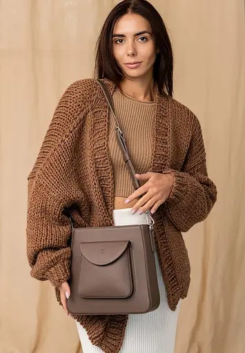 Жіноча шкіряна сумка Stella темно-бежева - фото 8