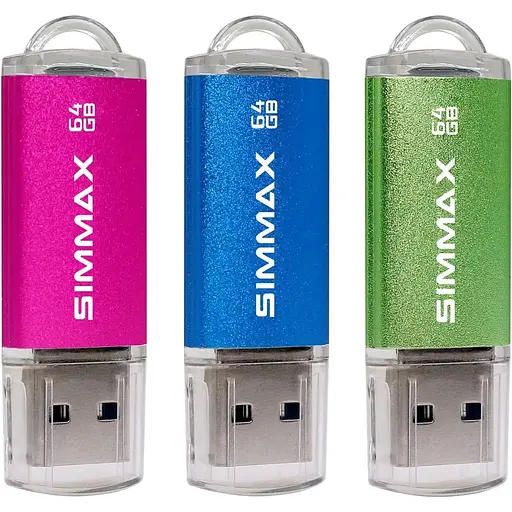 SIMMAX Флеш-накопичувач 64GB 3 Pack 64GB USB 2.0 Flash Drive Ftmb Drive Pen Drive (64GB Рожевий Синій Зелений)