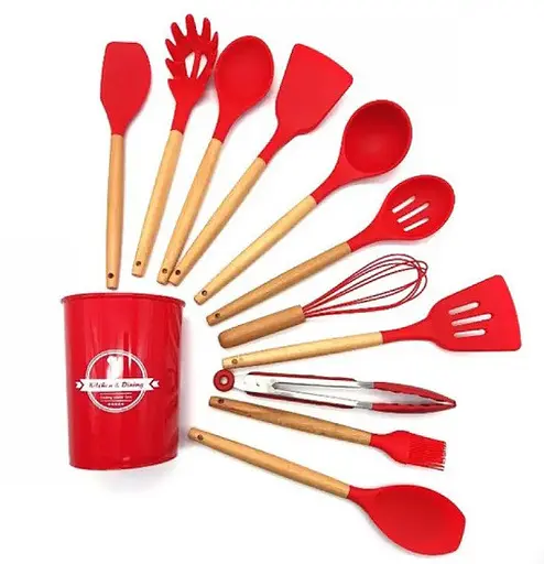 Набір кухонного приладдя Edenberg Silicone kitchen utensils set 12 предметів Червоний - фото 7