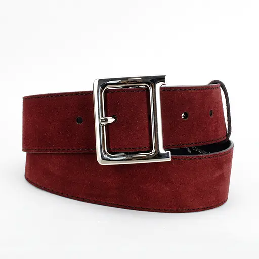 Ремень женский широкий замшевый JK-5017 бордовый с серебристой пряжкой (120 см) - фото 2