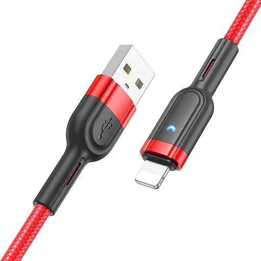 Кабель Hoco U117 з індикатором USB to Lightning 1.2 м червоний - фото 1