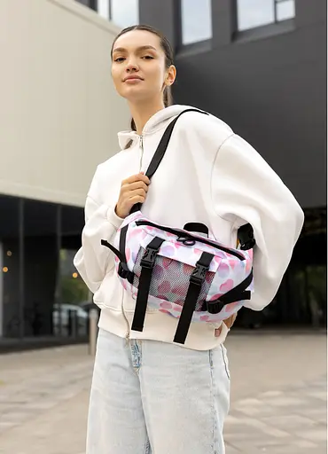 Большая женская поясная сумка бананка Sambag DynamicDart принт "Blush Drop" 38×21×7 см (80411152) - фото 1