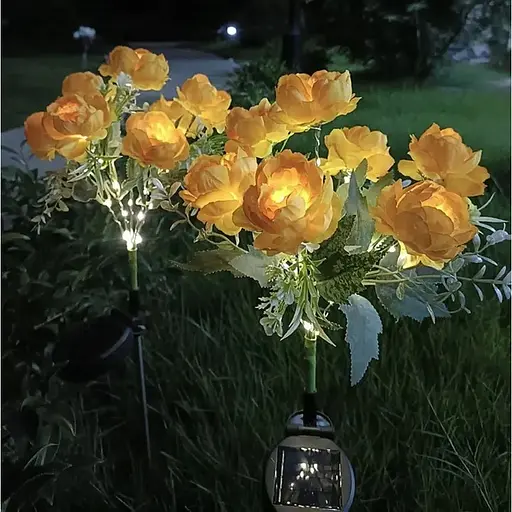 Світильники Sun Lamp садові на сонячній батареї квіти жовті троянди 2 шт