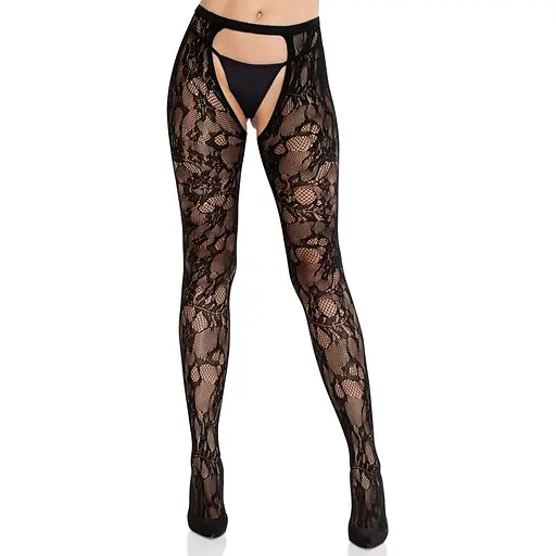 Колготки Leg Avenue Rose Lace Crotchless Tights With Open One Size Black