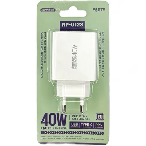 Зарядный адаптер Remax RP-U123 1A+2C Быстрая зарядка для телефона 40Вт PD 1xType-A 2xType-C EC Белый - фото 6