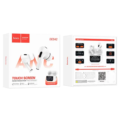 Беспроводные TWS наушники Hoco DES42, BT5.3, ANC, 30mAh, 300mAh, 3.5h, с LED дисплеем, вакуумные white - фото 5