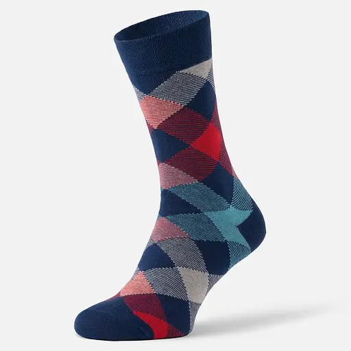 Носки с принтом ромбы высокие бесшовные качественные ORGANIC cotton JILL ANTONY 39-41, Синий - фото 6