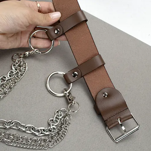 Ремень коричневый с цепочкой кожаный HC-4063 (120 см) - фото 4