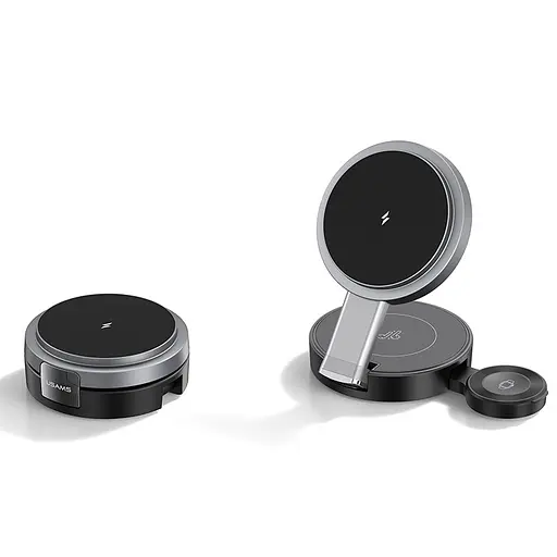 Бездротовий зарядний пристрій Usams CD234 3in1 15W Foldable Wireless Charge For Phone/Apple Watch/Earphoner Чорний - фото 1