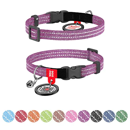 Ошейник для кошек из восстановленного хлопка Waudog Re-cotton с QR-паспортом светоотражающий пластиковый фастекс XS Ш 10 мм Дов - фото 2