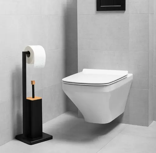 Стойка для ершика и туалетной бумаги Yoka Saki black bamboo PD.SAKI-BLK, Черный матовый - фото 4