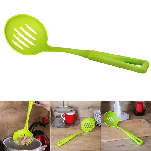 Шумівка кухарська пластикова перфорована з прорізами 34 см, Kitchen Master Салатовий 85686 - фото 2