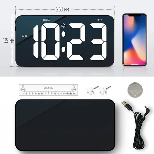 Электронные часы настольные и настенные LOSSO Premium W-500 интерьерные светодиодные Black (18970) - фото 7