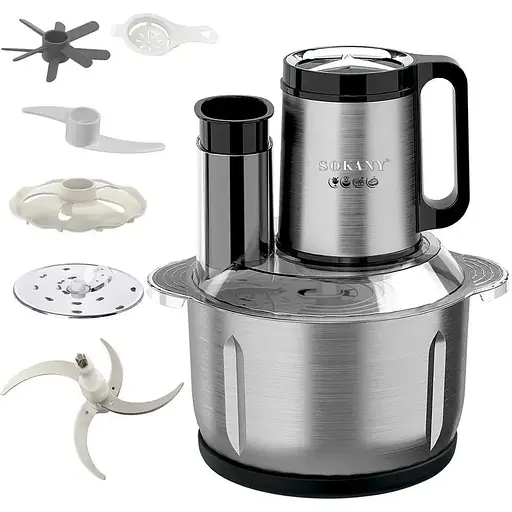Многофункциональный блендер-измельчитель Sokany SK-06020, 6в1 чаша 5 л 1000 Вт сталь - фото 1