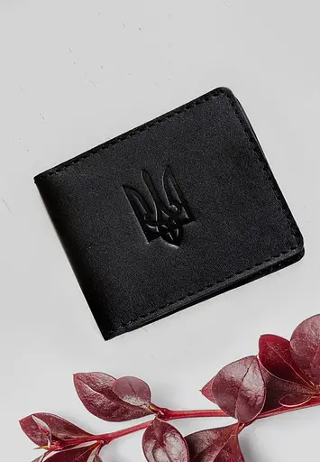 Кожаная обложка для удостоверения с гербом черная - фото 2