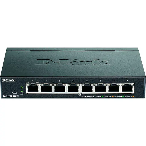 Коммутатор D-Link DGS-1100-08PV2 8xGE PoE 64Вт, EasySmart (DGS-1100-08PV2) - фото 1