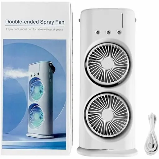 Акумуляторный настольный вентилятор ​​​​​​​Spray Fan 2in1 двойной  Ветродуйка с подсветкой и увлажнением Белый - фото 9