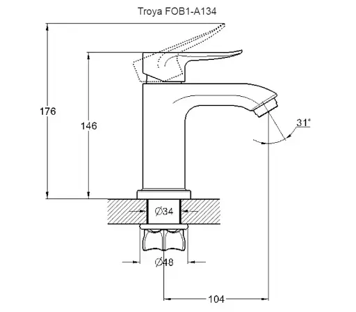 Змішувач для умивальника Troya FOB1-A134 одноважільний Хром 30412 - фото 2