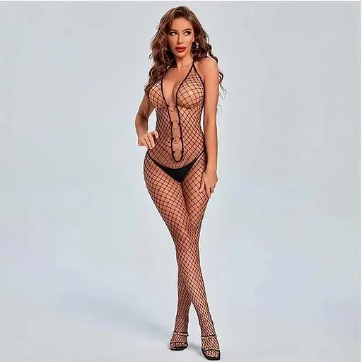 Бодістокінг стильний з металевими кільцями та вільним доступом S/M/L K000705