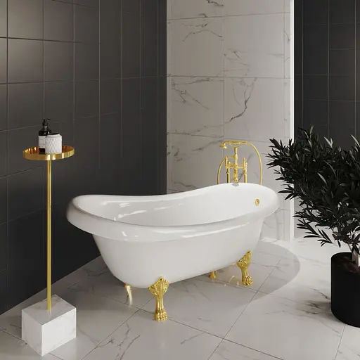 Ванна отдельностоящая матовая Amdcon Symphony 167x78 белая из литого камня золотые ножки SYMFONYA_167_g_MAT Белый матовый - фото 2