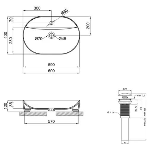 Раковина накладна Qtap Scorpio 600x400x120 Matt Black з донним клапаном QT142203MBMBN48469 - фото 6