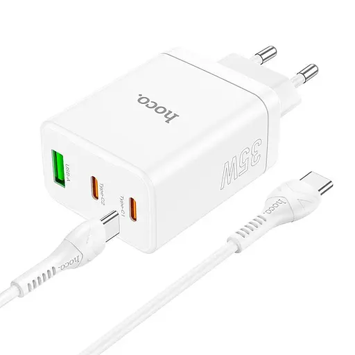 Адаптер сетевой HOCO Type-C to Type-C Cable Start three-port charger N33 набор белый - фото 4