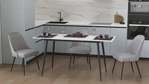 Стіл кухонний розкладний Данді на конусних ногах Ferrum-decor 75x120(160)x70 Чорний метал ДСП Білий 16 мм (FRD-106783)