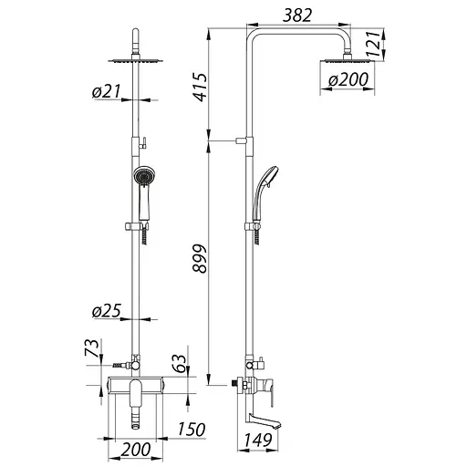 Душова система Zerix LR72403 LL1471, Нержавіюча сталь - фото 2