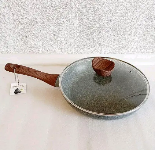 Універсальна сковорода Rainberg RB-750 з антипригарним мармуровим покриттям 24 см з кришкою - фото 3