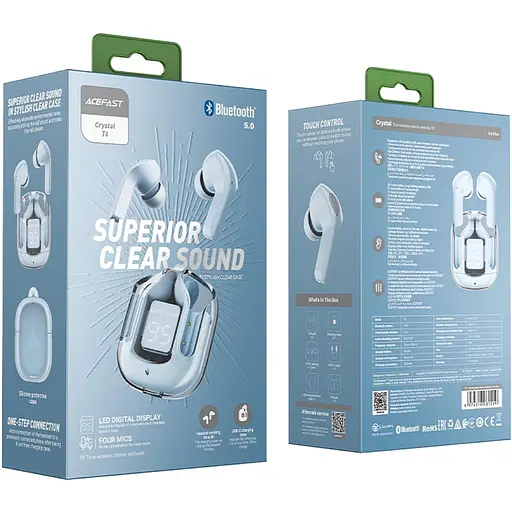 Наушники TWS Acefast T6 ice blue - фото 5