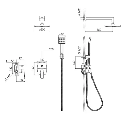 Душова система Imprese Vite t03007401AC, Хром - фото 2